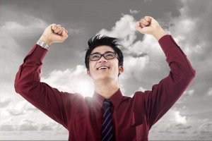 happy and successful man with cloud background